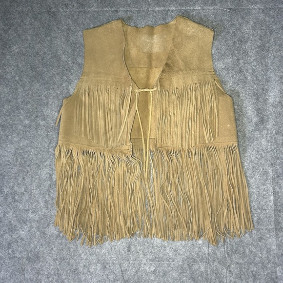 Handmade Jackets & Blazers - Vtg 70s Women's S Cropped Beige Suede Leather Fringe Vest Handmade